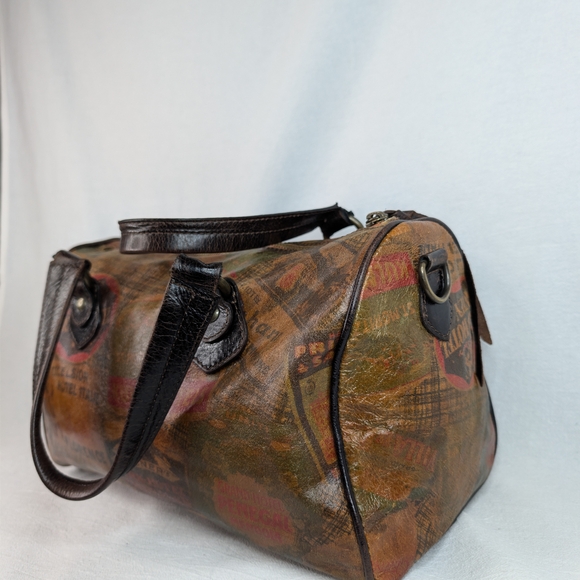 Maurizio Taiuti Vintage Italian Leather Hotel Label Bowler Bag Barrel Satchel - Picture 10 of 16